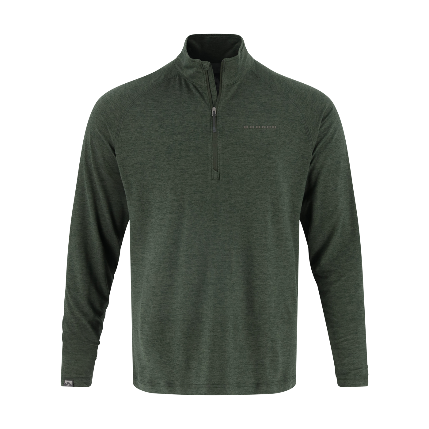 Green Bronco pullover quarter zip on a white background